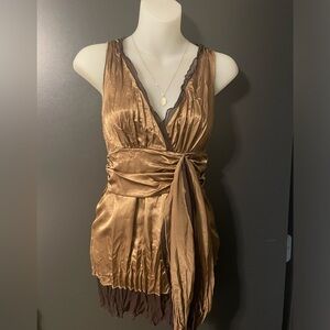 Heart Moon Star 90s Y2K Bronze Satin top XS date night
